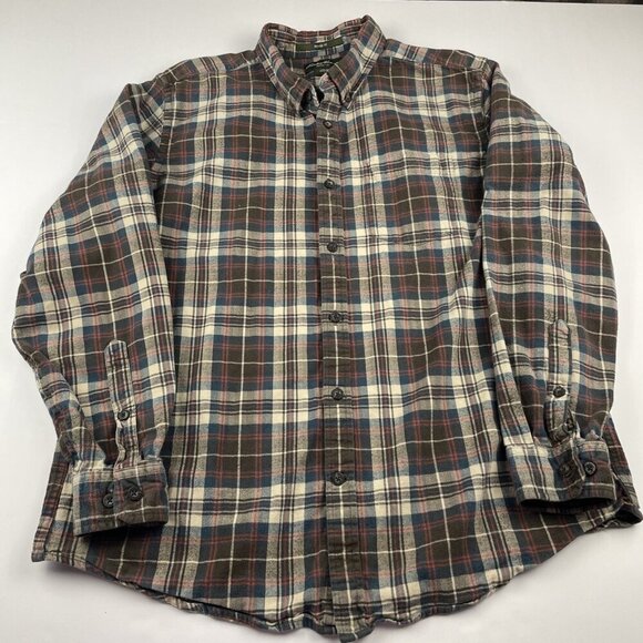 Eddie Bauer Flannel Shirt Men’s L Plaid Button Up Relaxed Fit Red Navy Outdoor - Picture 2 of 9